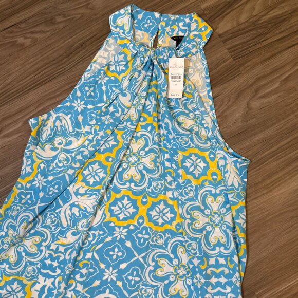 Ann Taylor Tile Print Mixed Media Draped Halter Top Womens MD - *NWT!* - Picture 4 of 9